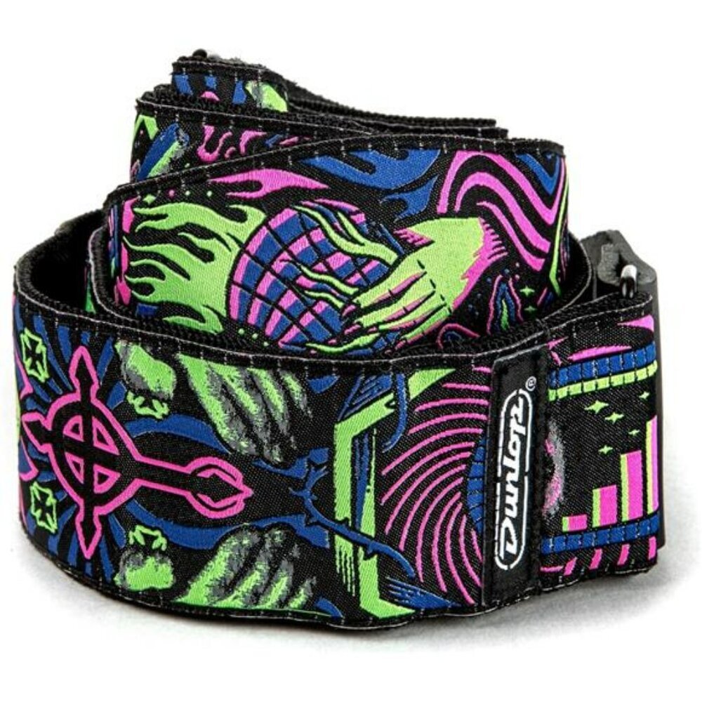 Guitar Strap Green Jacquard Woven Adjustable Leather Ends Electric Acoustic